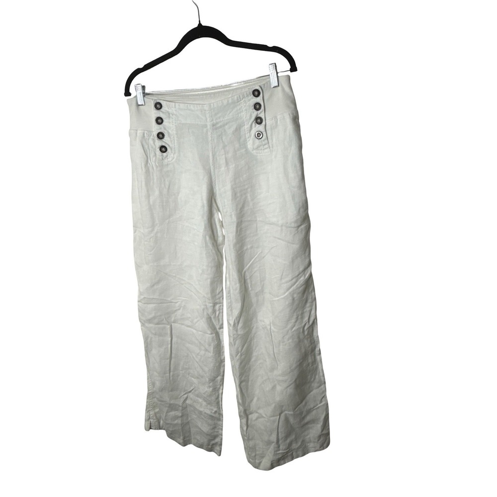 Hard Tail Forever Women's white Y2K Linen Sailor Button Wide Leg Pants Size L